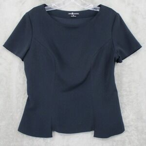 Nora Gardner Blouse Womens 8 Navy Blue Peplum Fitted Office Career Classic Zip